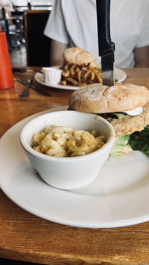 „Chicken“ Sandwich with MacNCheese and a Burger  at Vertical Diner in Salt Lake City