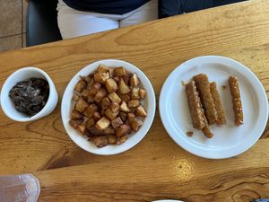 Build your own breakfast: mushrooms, potatoes, and tempeh bacon   at Vertical Diner in Salt Lake City