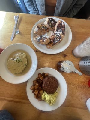Carrot butter French toast, bombastic biscuits and gravy  at Vertical Diner in Salt Lake City