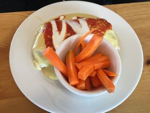 Vertical Burrito with cheese sauce at Vertical Diner in Salt Lake City