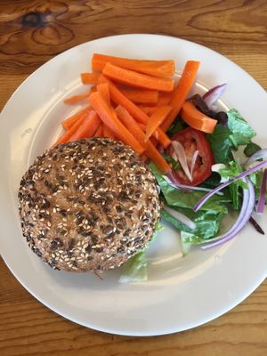 Calif mexi-cali burger with guacamole and side of carrots  at Vertical Diner in Salt Lake City