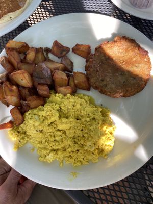 Tofu scramble, breakfast sausage and hash browns  at Vertical Diner in Salt Lake City