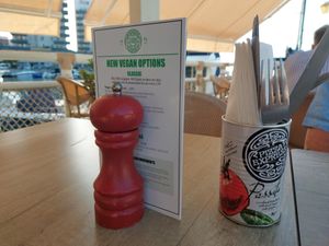 Pizza Express in Ocean Village,  Gibraltar 🇬🇮 have a new vegan menu. Remember to ask for this option. For some time, they have had only one vegan pizza on its menu, now more! at Pizza Express in 