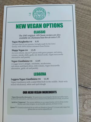 Side two of the vegan menu at Pizza Express in 