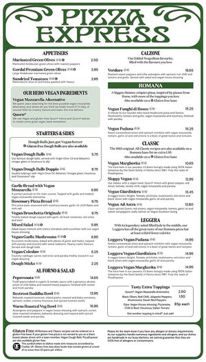PizzaExpress Vegan Menu February 2026 at Pizza Express in 