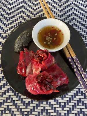 Vietnamese rolls with black sesame paste  at Bosque in Sintra