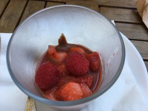 Chocolate mousse with strawberry topping at Bosque in Sintra