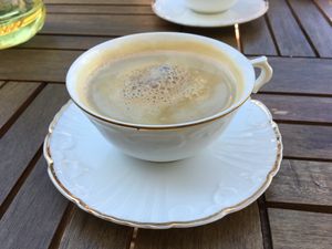 Coffee and almond milk at Bosque in Sintra