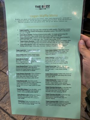 Vegan menu at The Buzz Coffee & Cafe in Burnsville