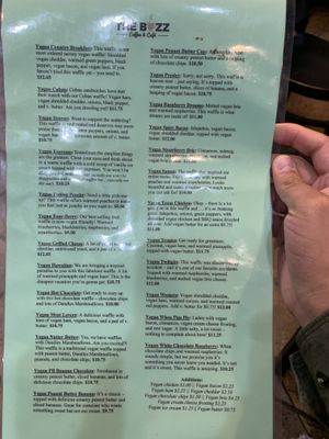 Vegan menu, page 2. at The Buzz Coffee & Cafe in Burnsville