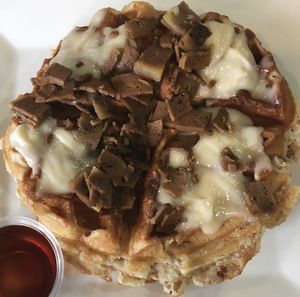 “When pigs fly” waffle with Herbivorous Butcher bacon.   at The Buzz Coffee & Cafe in Burnsville