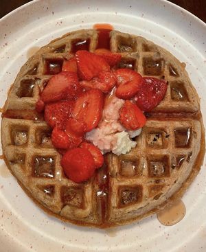 Strawberry Brie waffle that I got as takeout   at The Buzz Coffee & Cafe in Burnsville