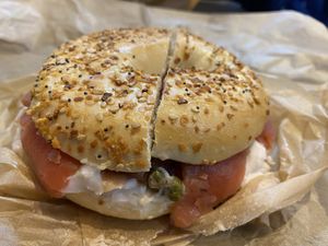 Lox on Everything bagel.   at LUHV Vegan Deli in Philadelphia