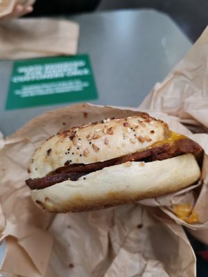 Bacon and egg bagel at LUHV Vegan Deli in Philadelphia