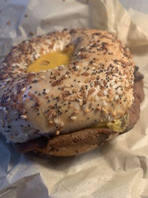 Faux bacon bagel  at LUHV Vegan Deli in Philadelphia