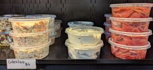 coleslaw, cream cheese, and lox at LUHV Vegan Deli in Philadelphia