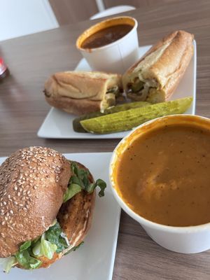 Cubano, Crab cake sandwich, lentil soup, sweet potato soup  at LUHV Vegan Deli in Philadelphia