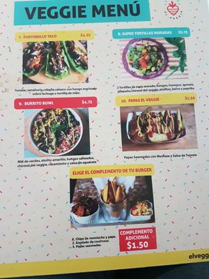 El Veggie menú  at El Veggie SV - Food Truck in San Salvador