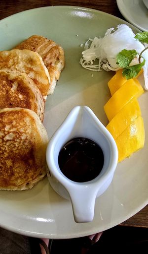 Vegan pancakes at Kinyei Cafe in Battambang