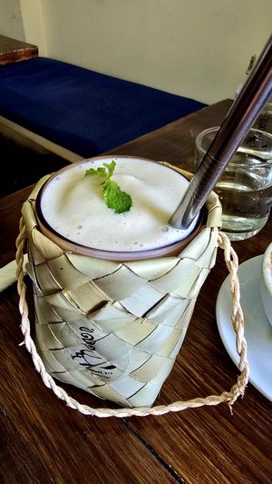 Banana shake with soymilk at Kinyei Cafe in Battambang