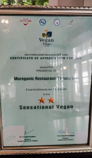 Awards at Moreganic Restaurant at Away Chiang Mai Thapae Vegan Retreat in Chiang Mai