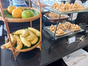 Breakfast buffet plate fruit and waffles at Moreganic Restaurant at Away Chiang Mai Thapae Vegan Retreat in Chiang Mai