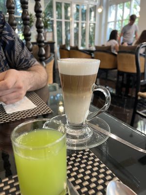 Soy latte and guava juicee  at Moreganic Restaurant at Away Chiang Mai Thapae Vegan Retreat in Chiang Mai