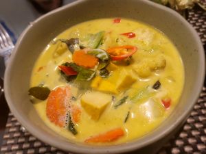 Green curry at Moreganic Restaurant at Away Chiang Mai Thapae Vegan Retreat in Chiang Mai