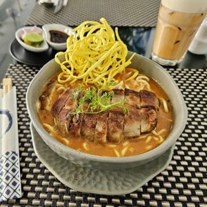 Khao soi at Moreganic Restaurant at Away Chiang Mai Thapae Vegan Retreat in Chiang Mai