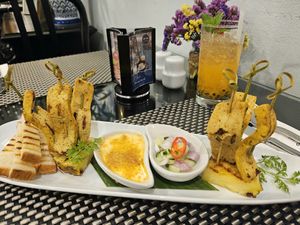 Tofu skewers with peanut sauce at Moreganic Restaurant at Away Chiang Mai Thapae Vegan Retreat in Chiang Mai