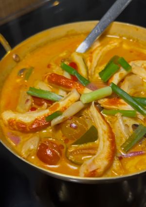 shrimp curry (spicy!)  at Moreganic Restaurant at Away Chiang Mai Thapae Vegan Retreat in Chiang Mai