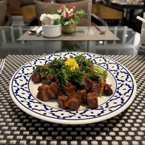 crispy belly  at Moreganic Restaurant at Away Chiang Mai Thapae Vegan Retreat in Chiang Mai