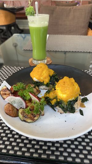 Pumpkin benedictt  at Moreganic Restaurant at Away Chiang Mai Thapae Vegan Retreat in Chiang Mai
