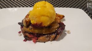 Fruity toast, request sorbet instead of dairy ice cream at Moreganic Restaurant at Away Chiang Mai Thapae Vegan Retreat in Chiang Mai