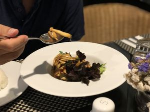 Spicy Basil Leaf Lanna- Was mainly mushrooms about one pepper no other veggies. Tasty but too many mushrooms, not enough other veggies. Ordered with rice - Good combination. at Moreganic Restaurant at Away Chiang Mai Thapae Vegan Retreat in Chiang Mai