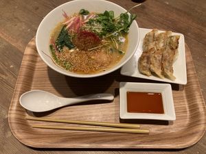 Golden tantan men b set with gyoza  at T's Tantan - JR Ueno in Tokyo