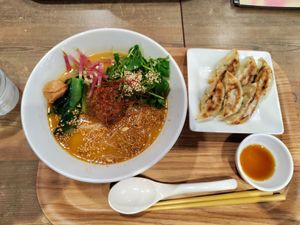 White sesame ramen and dumplings at T's Tantan - JR Ueno in Tokyo
