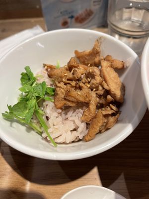 Extra Fake Meat (chiar su) with rice  at T's Tantan - JR Ueno in Tokyo