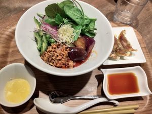 I don't remember what the dish is called 😅 but it's a cold ramen dish which was a seasonal offer. Also gyozas at T's Tantan - JR Ueno in Tokyo