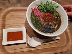 Black Sesame Tantanmen with gyoza dipping sauce at T's Tantan - JR Ueno in Tokyo
