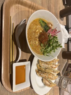 Golden Sesame Tantan + vegetable Gyoza  at T's Tantan - JR Ueno in Tokyo