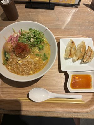 Golden Sesame ramen and gyoza   at T's Tantan - JR Ueno in Tokyo