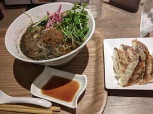Black sesame tantan, gyozas at T's Tantan - JR Ueno in Tokyo