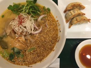 lunch set golden sesame ramen + gyoza at T's Tantan - JR Ueno in Tokyo
