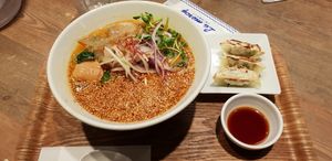 Golden sesame Ramen and gyoza at T's Tantan - JR Ueno in Tokyo