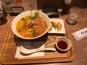 Gold sesame tantan & gyozas at T's Tantan - JR Ueno in Tokyo