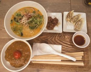 White sesame with gyoza, fake meat & curry! at T's Tantan - JR Ueno in Tokyo