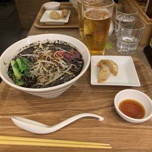 Black sesame ramen + gyoza at T's Tantan - JR Ueno in Tokyo