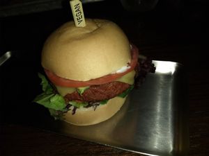 Beyond burger with gf bun at Ale Mary's Beer Hall in Royal Oak