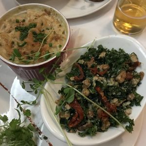 Mac n cheese and kale Caesar at Mythology in Toronto